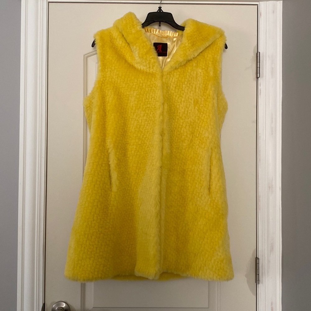 Yellow Faux Fur Vest with Hood